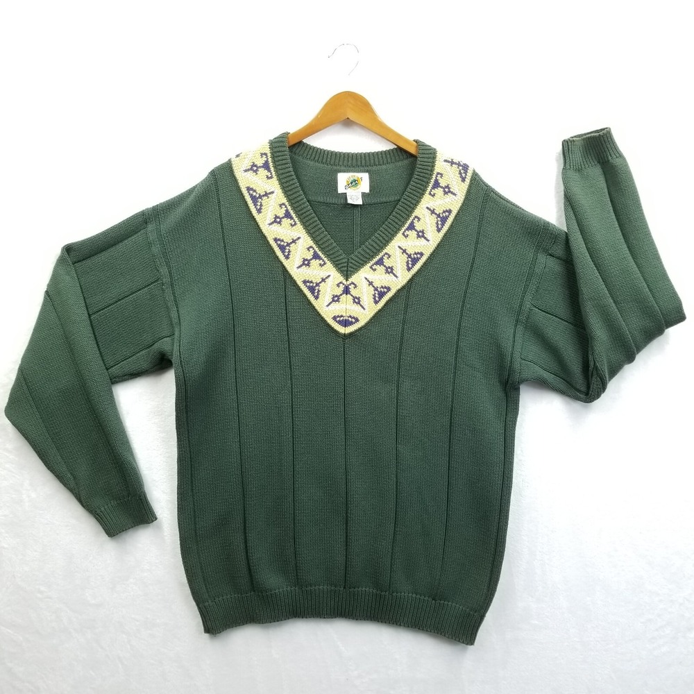 Vintage Field Gear Pullover Men XLT Green Cotton Grandpa‎ Sweater Cabin Outdoor